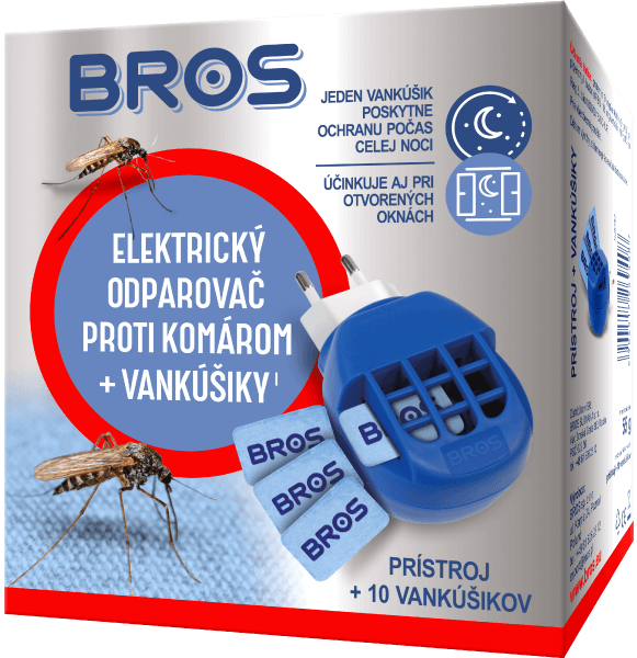 BROS Elektrický odparovač proti komárom + Vankúšiky 10ks